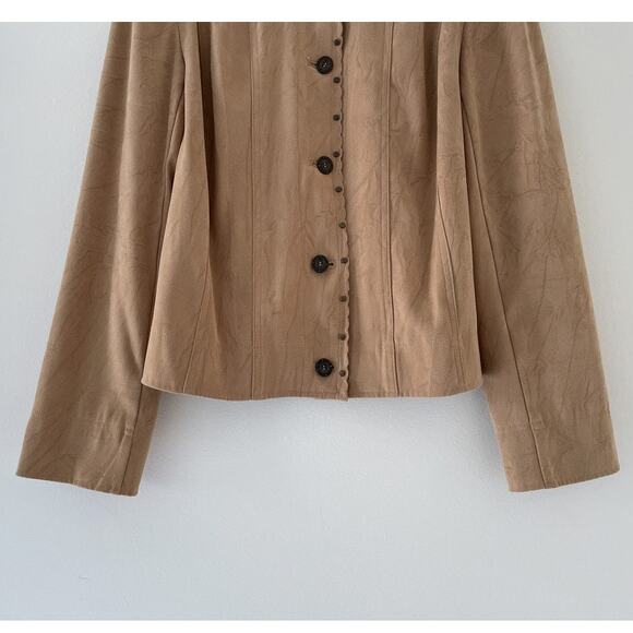 Vtg Y2K Tan Micro Suede Studded Collared Cropped Jacket Sz M Minimal Western - Picture 4 of 9